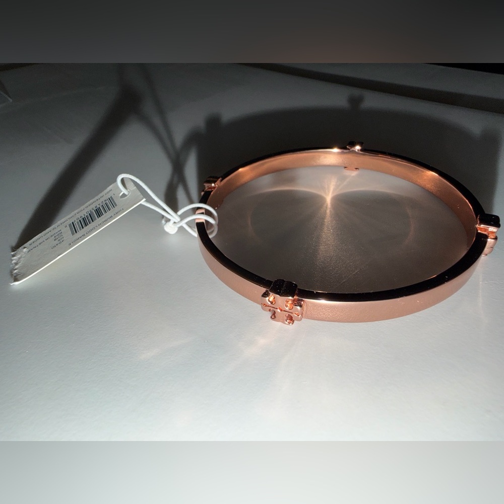 Tory Burch Rose Gold Signature T Logo Bangle Bracelet - Picture 6 of 9
